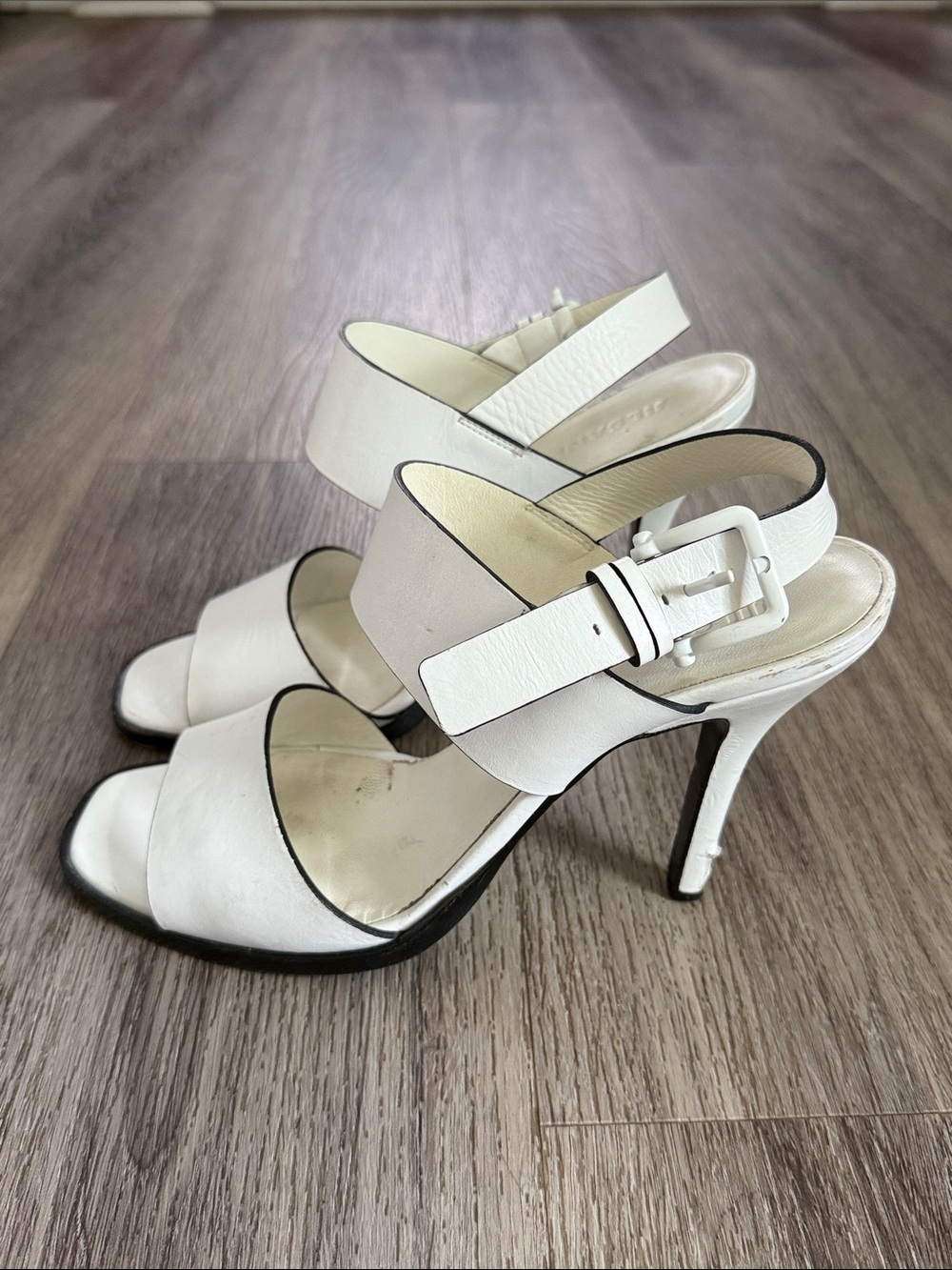 Jil Sander Cream Leather Two-Strap Block Heel Sandals 38.5 - Picture 5 of 7